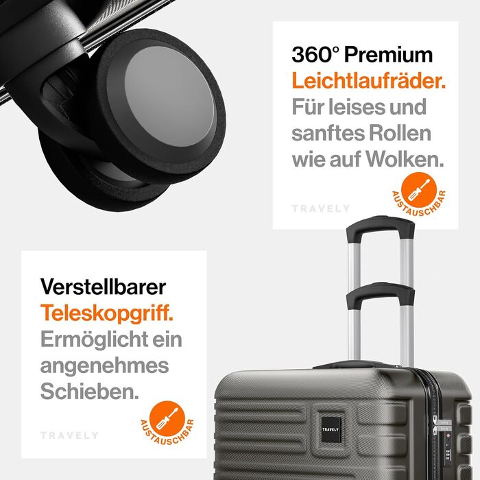 Валіза Travely з полікарбонату, 67 см, 60 л - міцний валіза з TSA замком, для подорожей, сірий колір