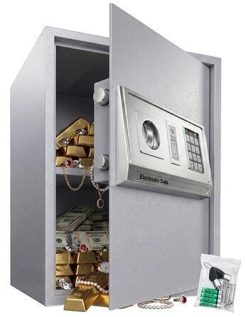 Електронний сейф KESSER® настінний, 31x20x20 см, з подвійним замком, LED підсвіткою, сталевий (срібний, XL)