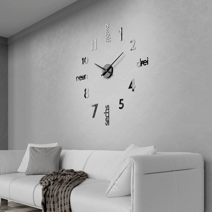 Cander Berlin MNU 0180 S XXL 3D Black Giants Designer Wall Clock Living Room Decoration Wall Tattoo with German Dial made of Acrylic