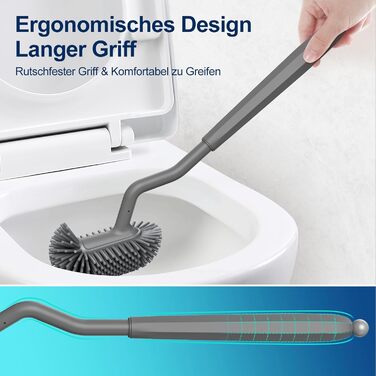 Силіконова щітка для унітазу HAMITOR з тримачем: гнучка щітка для унітазу з очищувачем країв - швидковисихаючий набір щіток для унітазу з тримачем для аксесуарів у ванну кімнату, підвісна щітка для унітазу сірого кольору, без свердління, 1 шт.