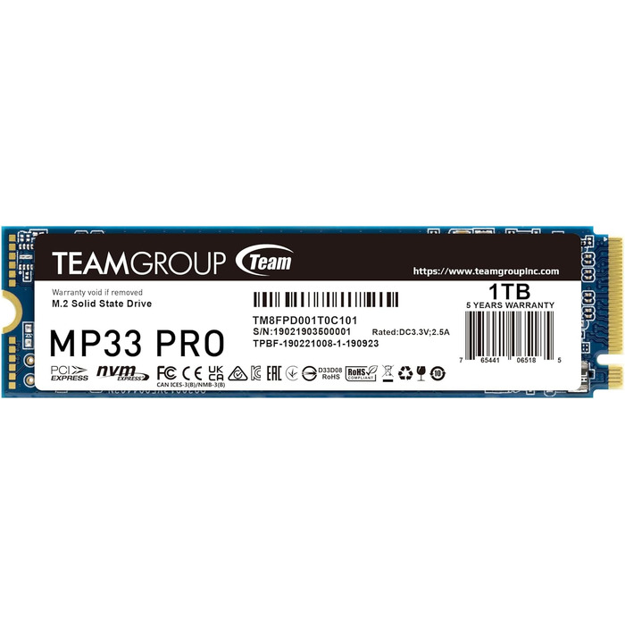 SSD TEAMGROUP MP33 PRO 1TB M.2 PCIe 2280 NVMe Gen3x4 - внутрішній SSD накопичувач