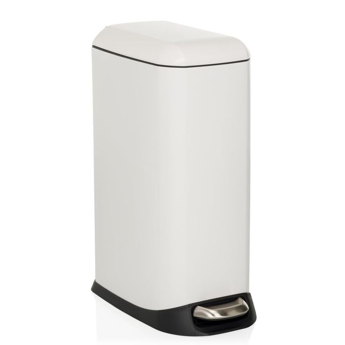Сміттєвий відер з педаллю та кришкою SoftClose hjh OFFICE CLEAN Slim, 20л, сталевий вузький смітник з внутрішнім відром, білий, 56x34x22 см