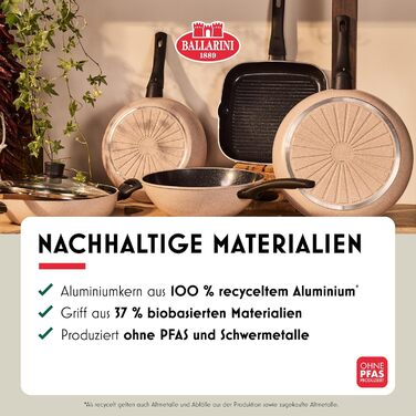Набір сковорідок BALLARINI Ledro (24 см + 28 см), алюміній, бежевий, індукційні, з антипригарним покриттям Keramik, Thermopoint, Made in Italy