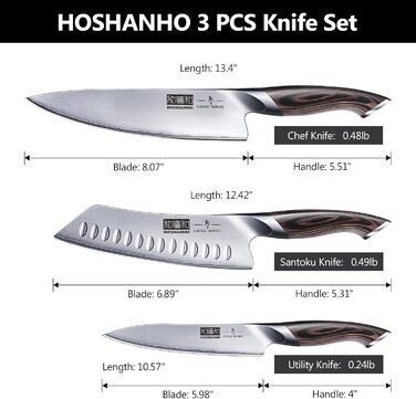 HOSHANHO 8-Piece Knife Set with Wooden Block - Professional Stainless Steel Kitchen Knife Set for Cooking