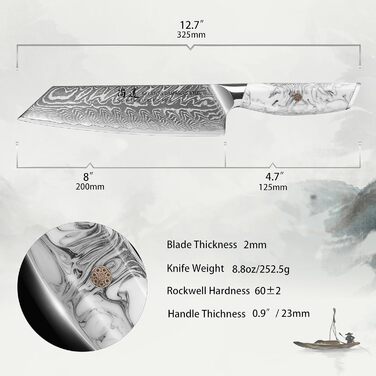Японський ніж SHANGDAO Kiritsuke 20 см з 67 шарів легованої сталі, ніж для суші, ніж для кухні