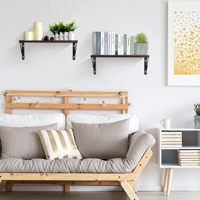 Настінна полиця з дерева, 2 шт. в наборі, рустикальний стиль, з кріпленням для рушників, світло-коричневий колір, для спальні, вітальні, ванної кімнати, кухні, офісу