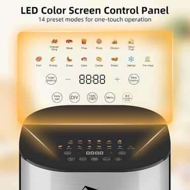 Ультра-сучасна аерофритюрниця Uten Dual Blaze 2000 Вт, без олії, 5,5 л, з оглядовим вікном, 14 програм, рецепти, відкладений старт, без перевертання продуктів, срібляста, квадратна форма