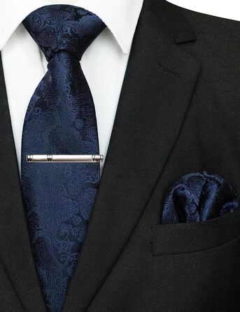 Краватка чоловіча JEMYGINS Graziös Paisley, блакитна з краваткотримачем та хустинкою