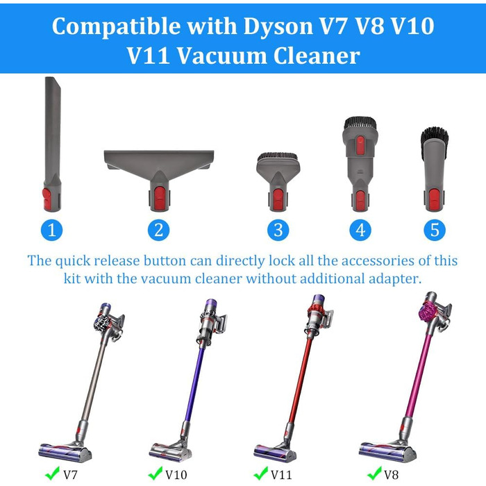Набір насадок для пилососа BUZIFU 7 шт. 32-35 мм (універсальні) - для меблів, матраців, щілин. Сумісні з Kärcher, Miele, Siemens, AEG, Bosch, Panasonic, Philips