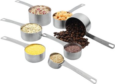 Measuring Cup and Spoon Set - 18 Piece, 18/8 (304) Stainless Steel, Robust Material - 7 Measuring Cups, 8 Measuring Spoons, 1 Leveler, 2 Rings