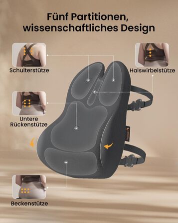 Подушка для спини ProtoArc з піни Memory Foam для офісного крісла, авто та столу - ергономічна поперекова підтримка, дихаюча, з регульованими ременями, сітчастий чохол - сіра