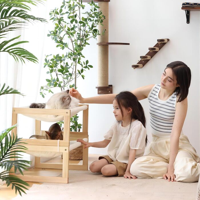 Cat bed and dog bed, elevated, large, and breathable, made of high-quality birch plywood, 53W x 42L x 25H cm - Ideal for cats and small dogs (white)
