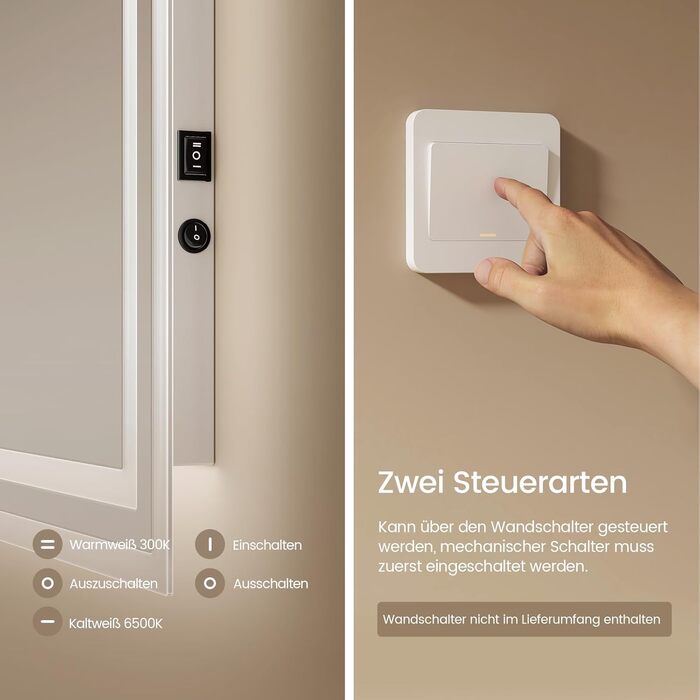 LED дзеркало для ванної кімнати EMKE 40x60 см з підсвіткою, антизапарник, регулювання кольору світла, сенсорне управління, алюмінієва рама, IP44, енергозберігаюче