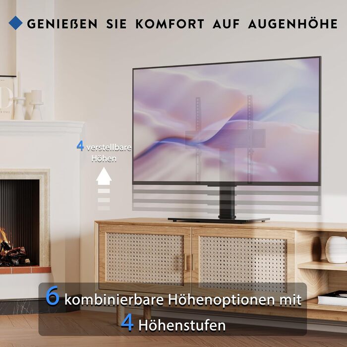 Підставка для телевізора Bontec, регульована по висоті, для LCD, LED, OLED (24-60 дюймів), VESA 400x400 мм, 45 кг, скло, кабелеуправління, чорний