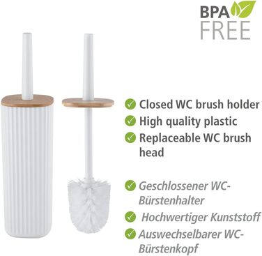Набір для туалету WENKO Rotello: щітка та тримач з бамбуковим кришкою, білий/натуральний, Ø 10 x 36 см