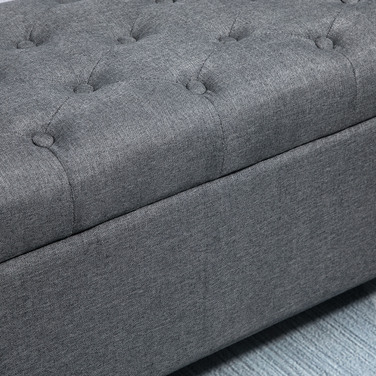 HOMCOM Bench with Cushion and Storage Space, 100 x 40 x 44 cm, Chest Bench made of linen-like Polyester and Rubberwood in Dark Grey