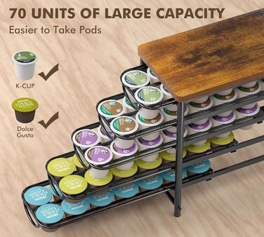 Тримач для капсул кави Dolce Gusto, 5-ярусний металевий ящик для капсул з тихими направляючими та антиковзними ніжками (на 72 капсули)