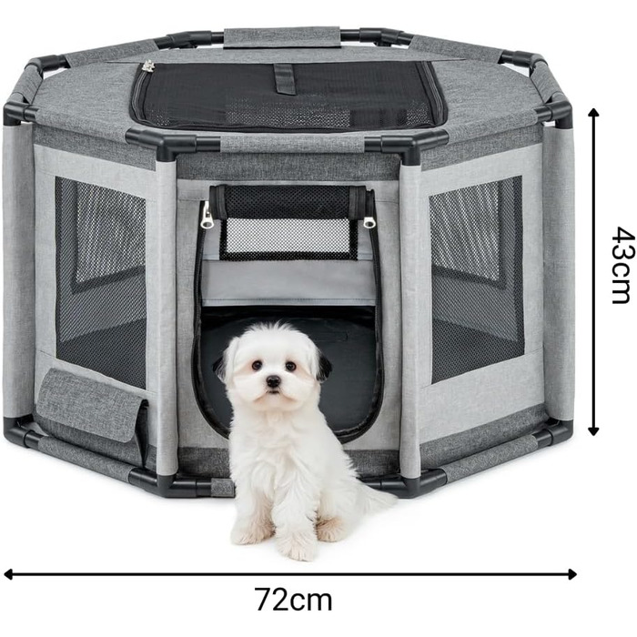 Вольєр для цуценят Lionto з оксфордської тканини, сірий, 112x112x62 см. Атмосферостійкий, з сіткою, блискавкою та кишенею. Підходить для собак та котів.