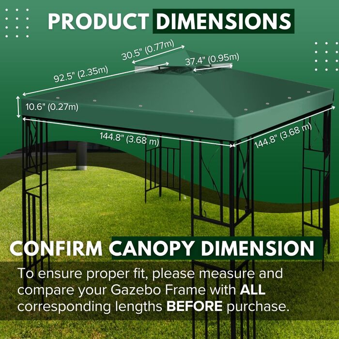 Replacement Gazebo Canopy Cover for Gazebo, 2.5 x 2.5 m, Waterproof Cover - Double-Layer UV30 Cover for Awnings, Garden, Terrace, Yard, Tent (Ivory) (Green)