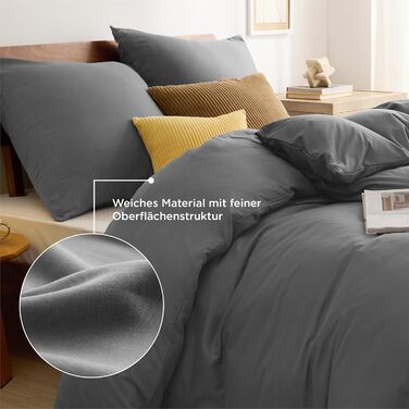 Комплект постільної білизни BEDSURE 135x200 4-х частинний антрацитовий: 2 наволочки 135x200 см + 2 наволочки 80x80 см, мікрофібра, поліестер, з блискавкою, сертифікат ÖKO-TEX