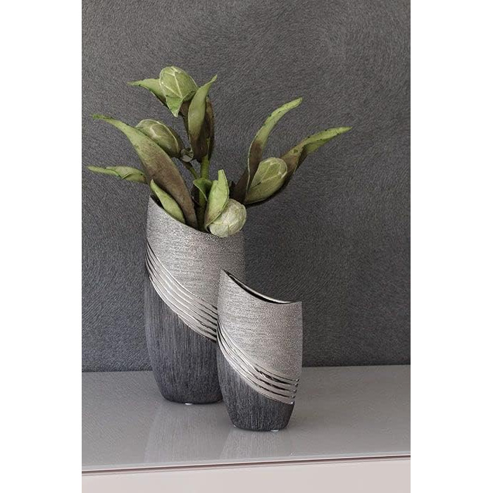 Ваза для квітів керамічна срібно-сіра, 30 см - сучасний декор