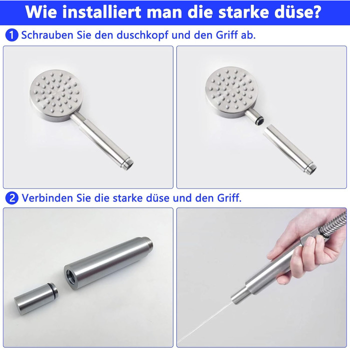 Stainless Steel Shower Head, Water-Saving Showerhead, High-Pressure Shower Head, Handheld Shower Head with Strong Jet, Rain Shower Head for Bathing, Spa, and Tub Cleaning