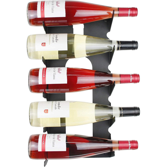 Steel wine rack for all types of wines, with wall mount and decorative trim. (Black)