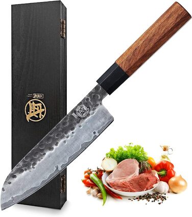 Японський ніж Santoku Mitsumoto Sakari 19 см, ручка з рожевого дерева, сталь з високим вмістом вуглецю, в подарунковій коробці