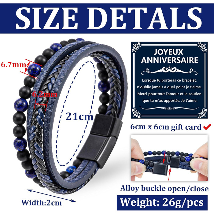 Чоловічий шкіряний браслет: подарунок для чоловіка, батька, дідуся. Синє шкіряне браслет для чоловіків.