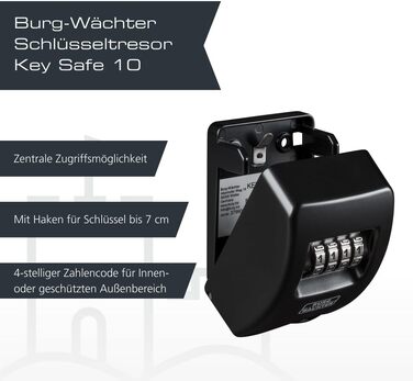 Ключниця-сейф Burg Wächter Key Safe 10 з 4-цифровим кодом для вулиці та приміщень, чорна, настінний монтаж