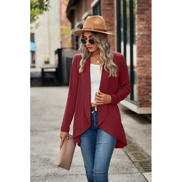 Кардиган жіночий Faulily Daen з відкритою фронтальною частиною, в'язаний, однотонний, водоспадний, зелений (XL, Бордовий)