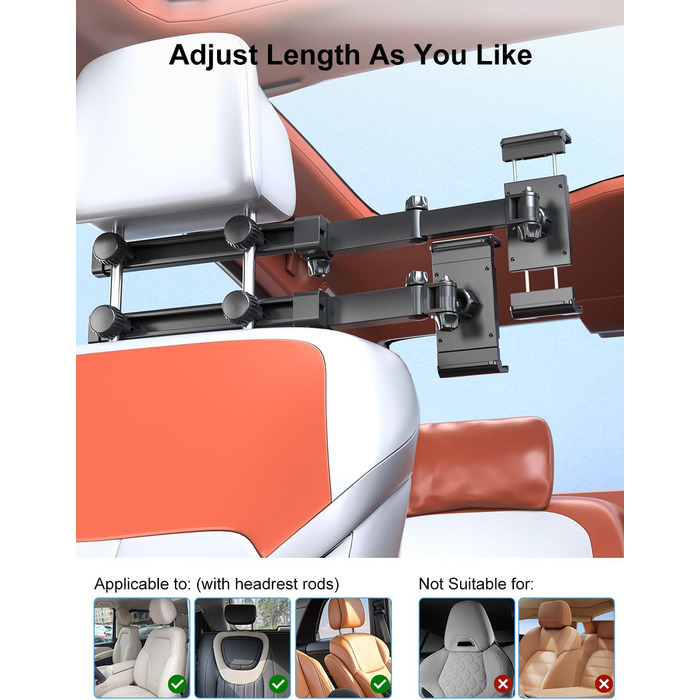 Тримач для планшета в авто PLDHPRO: кріплення на підголівник, сумісний з iPad, Samsung, Android, FireHD, 5.1'-15.6'