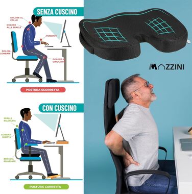 Подушка для попереку MAZZINI з Memory Foam - ергономічна підтримка спини для офісного крісла та авто, антиковзка, знімний чохол, при болях у попереку, для правильної постави