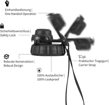 Термофляга Hydro2Go Edelstahl 950 мл з соломинкою, чорна - ізольована, BPA-free, для спорту та активного відпочинку, 24 год холод/12 год тепло