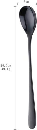 Набір довгих ложок для лате макіато та десертів із нержавіючої сталі 304, 20.5 см, 8 шт, чорні
