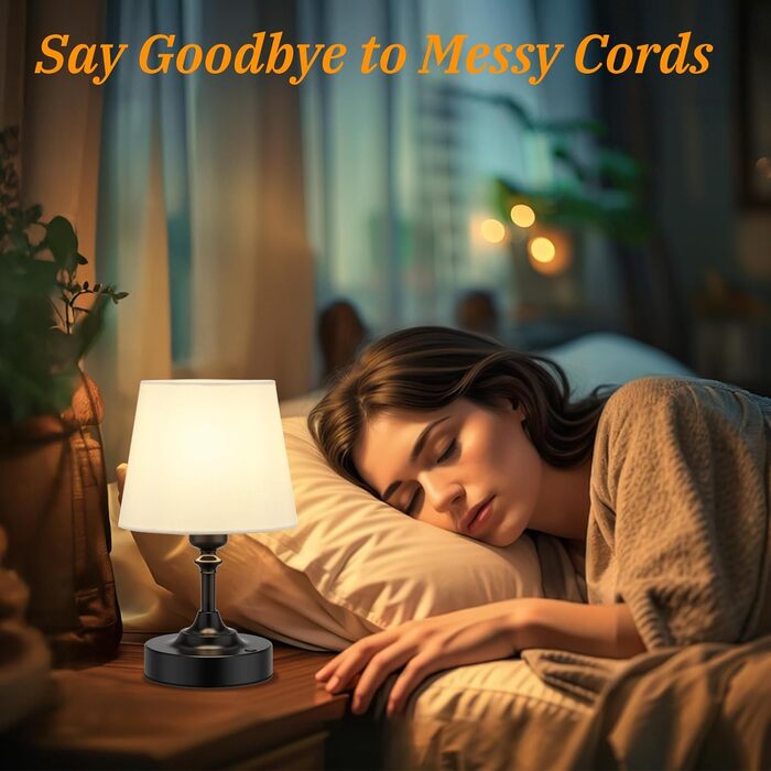 LED настільна лампа бездротова з торшером з льону, сенсорне керування, регулювання яскравості, білий колір, USB-C, для спальні, вітальні, кухні, декор (латунь), 40см, 24см