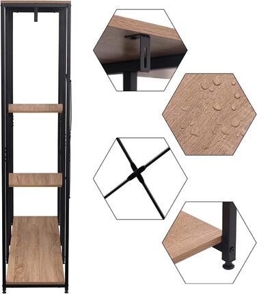 Clothes Rack Coat Rack, Open Wardrobe for Bedroom, Laundry Rack Hanging Shelf with Storage, Wood Steel, Black+Light Oak