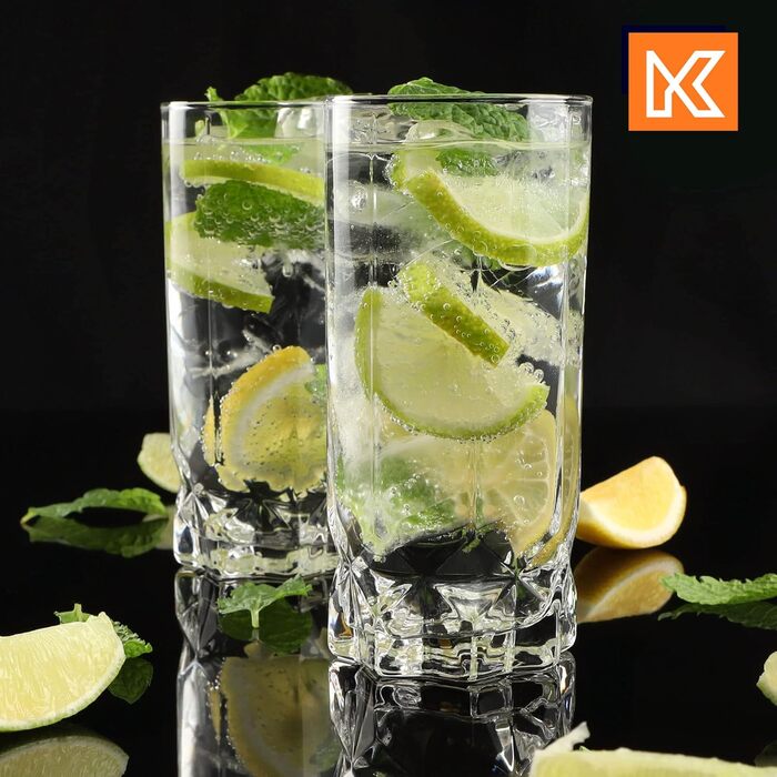 KADAX Drinking Glasses Set of 6, made of high-quality glass, water glasses, thick-walled juice glasses, fluted glasses for water, drinks, cocktail glasses, beverage glasses (12-piece SET 6x325ml tall + 6x325ml short)