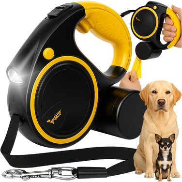 Поводок для собак PURLOV з LED-підсвіткою та дозатором для відходів – 5м автоматичний поводок для середніх собак 10–25кг – ергономічна ручка, функція зупинки та антиковзне обплетення