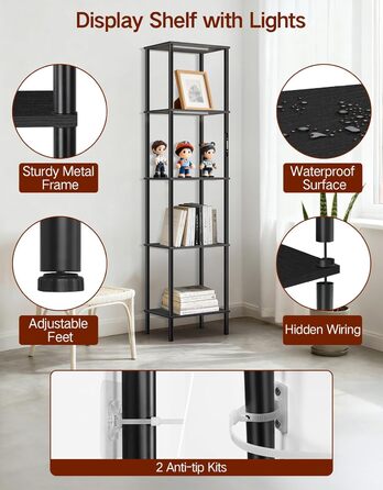 Стельова лампа з полицею, LED, регулювання яскравості, 3 колірні температури, сенсорне управління та пульт, полиця для книг, дерев'яна, сучасний дизайн для вітальні, спальні, офісу (чорний)