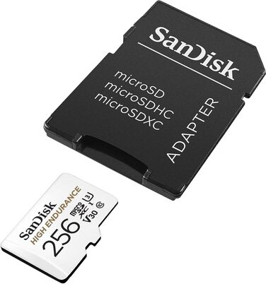 Карта пам'яті microSDXC SanDisk High Endurance 256 GB з адаптером для відеореєстраторів та камер спостереження, V30, 100 МБ/с, Full HD/4K