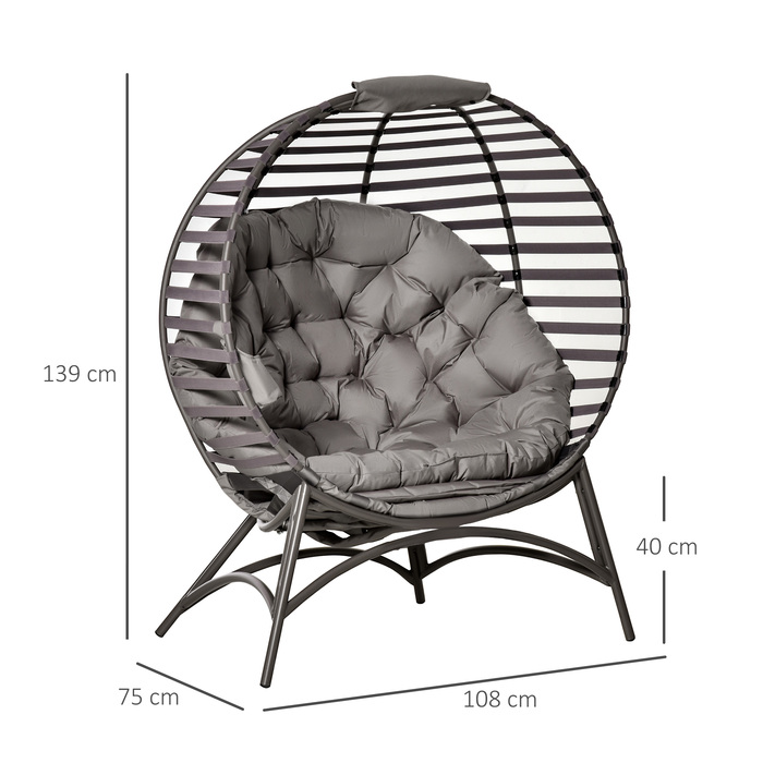 Крісло-мішок Outsunny Papasan, садове крісло, 2 кошика, подушка овальної форми, розкладне крісло для відпочинку, балкон, тераса, пісочно-коричневий колір, сталь, 118x75x139 см | Aosom