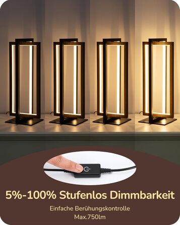 LED настільна лампа EDISHINE з дерева, торкання, регулювання яскравості та функція пам'яті, 3 колірні температури, 350 люмен, сучасна лампа для вітальні, офісу, подарунок (горіх, сучасний стиль)