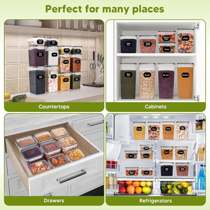 Набір контейнерів для продуктів на 20 штук з кришкою, герметичні, BPA-free, з етикетками, для зберігання круп, борошна, мюслі, кухонний органайзер