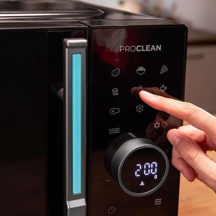 Мікрохвильова піч Cecotec Proclean 6120 з сенсорним екраном, грилем, 23 л, 800/1000 Вт, цифрова, рівномірне нагрівання, 5 рівнів потужності, функція розморожування, таймер 60 хв, обертовий піднос 285 мм