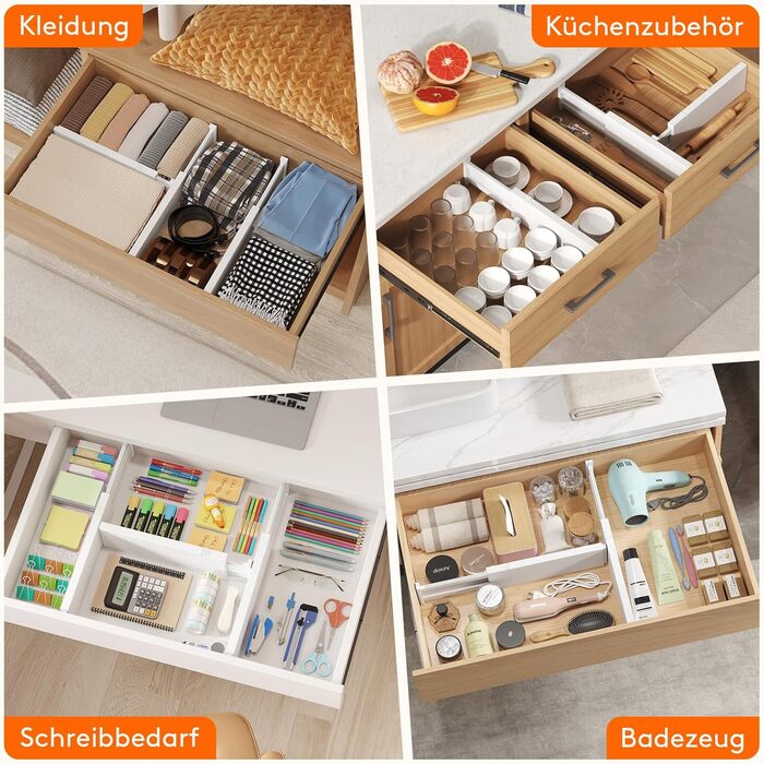 Lifewit Drawer Dividers Set Plastic for Internal Length 27–40cm & Height >10.5cm Drawers, Adjustable Organization System for Wardrobe/Bedroom/Dresser/Kitchen/Office, White (4, for Internal Length 34–50cm & Height ≥10.5cm)