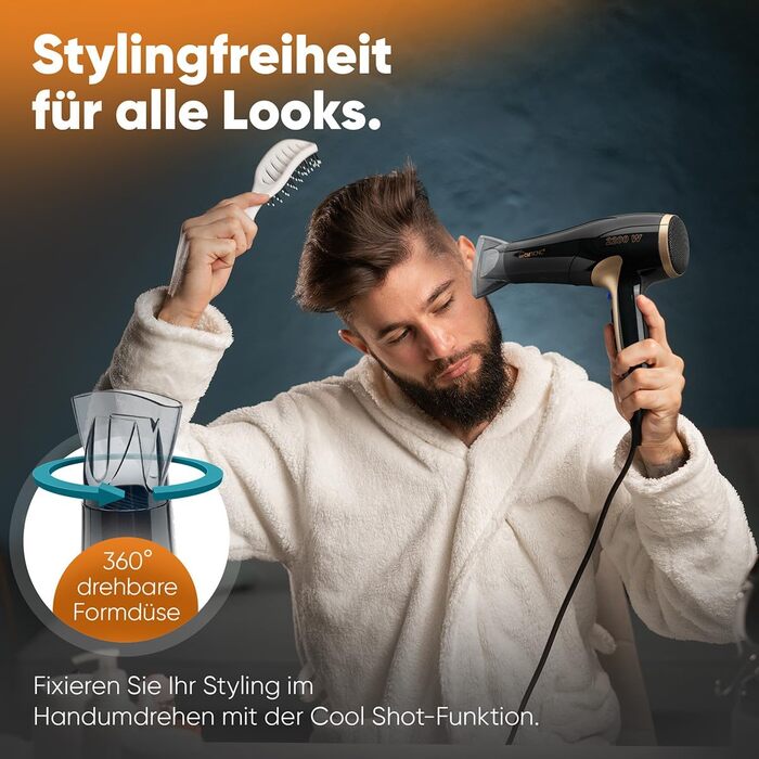 Фен Clatronic® HT 3661: 2200W, іонізація, 3 режими, насадка 360° | Фен з іонізатором, Cool Shot