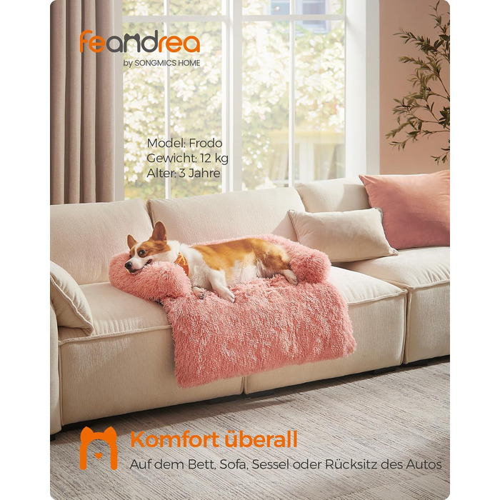 Feandrea FluffyHug Dog Bed, Plush, Dog Blanket Sofa, Sofa Protector Dog, Dog Cushion, Size M, for small and medium-sized dogs, 80 x 75 x 16 cm, PGW221G02 (L 95 x W 85 x H 16 cm, Pink)