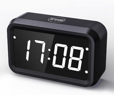 KWANWA Alarm Clock Digital, No Ticking, Battery-Powered Digital Alarm Clock, LCD or LED Display, Snooze Duration, Adjustable Brightness for Deep Sleepers, Children, Adults (Black - White LED)