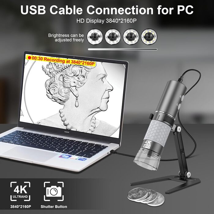 Цифрова мікроскоп-камера Ninyoon 1080P USB для iPhone, iPad, Android, PC, 50-1000x, з підсвічуванням, для монет, рослин, паяння, шкіри, скальпу